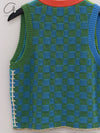 YANYAN KNITS 25 Spring/Summer Embellished Plaid Vest YYK-YYW25-0061-LL Blue-Green